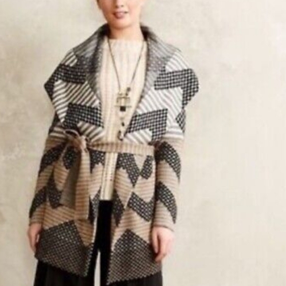 Anthropologie Field Flower Chevron Hooded Cardigan Sweater S - Picture 2 of 6